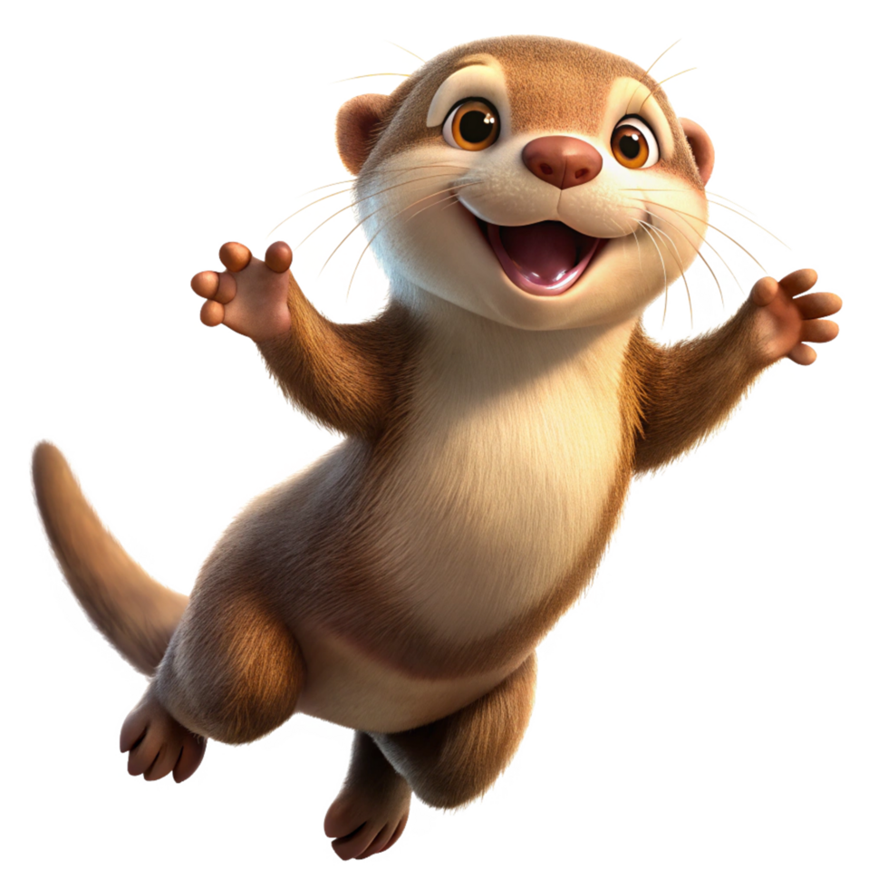 Excited fluffy otter bouncing high on transparent background png