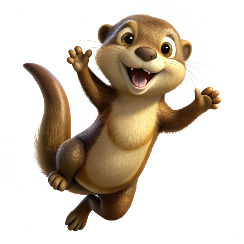 Joyful jumping otter with a playful expression on transparent background png