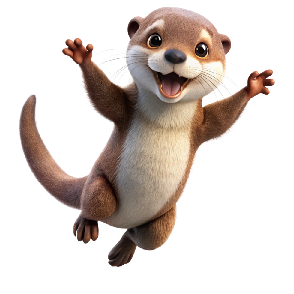 Excited fluffy otter in a dynamic leap on transparent background png