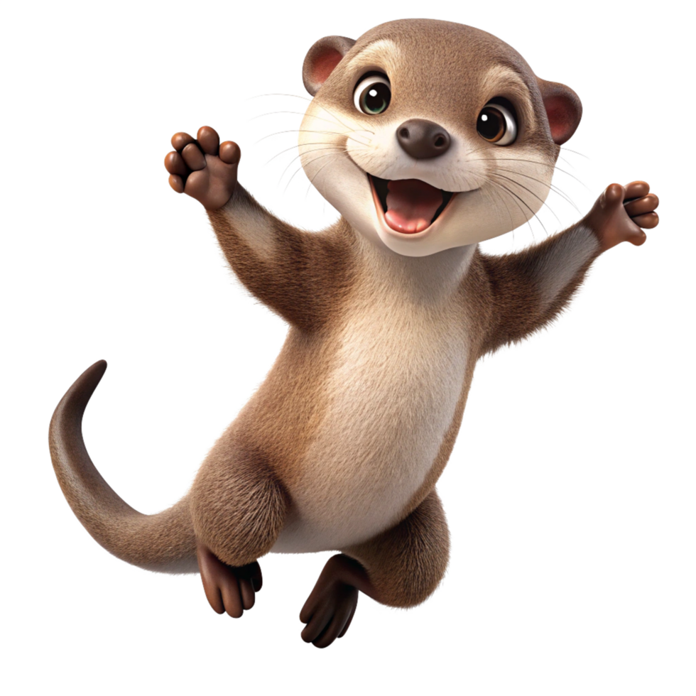 Cute chubby otter in a cheerful jump on transparent background png
