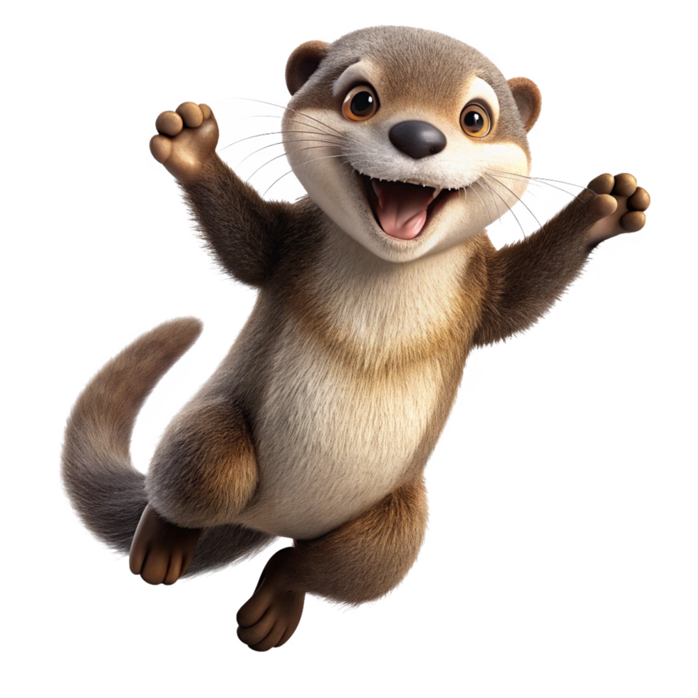 Adorable animated otter caught mid-bounce on transparent background png