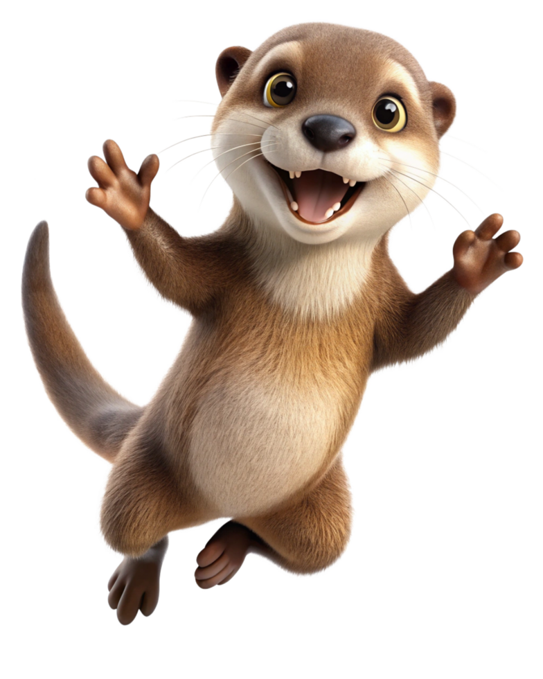 Funny and cute otter bouncing energetically on transparent background png