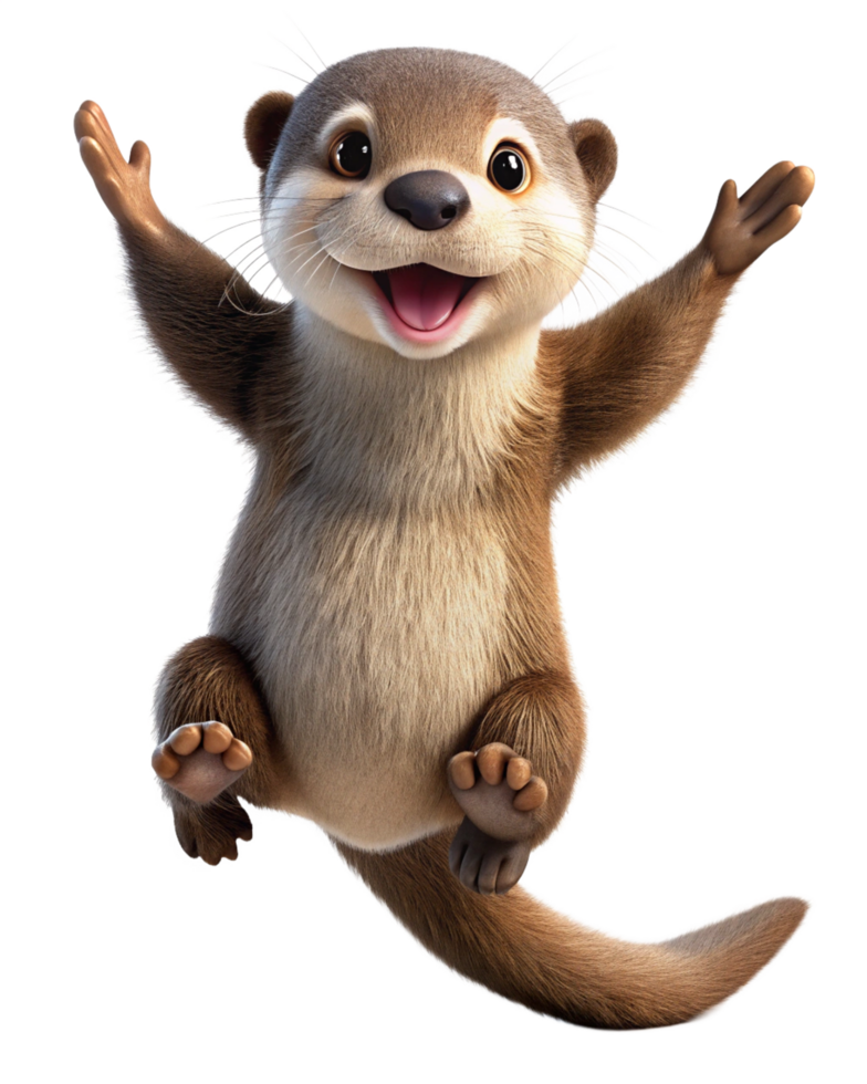 Happy jumping otter in a fun pose with transparent background png
