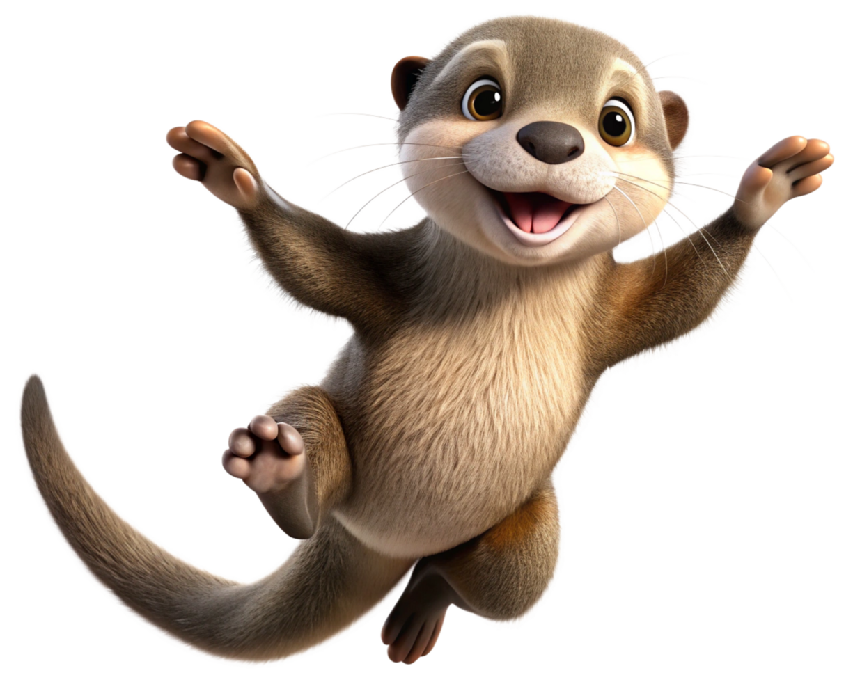 Playful cartoon otter jumping forward joyfully on transparent background png