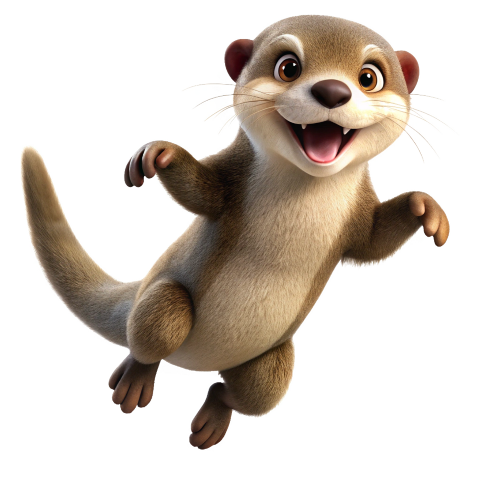 Happy otter soaring upwards in playful motion with transparent background png