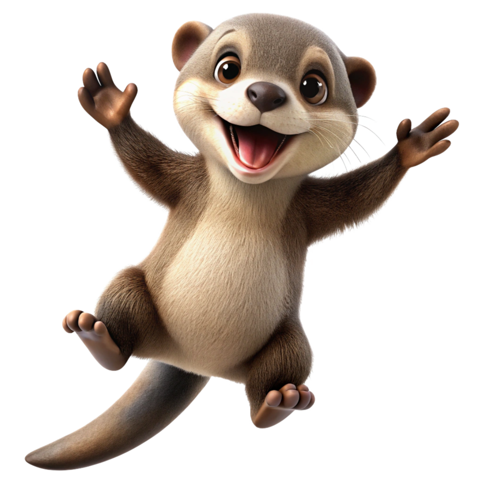 Adorable little otter making a bouncy jump on transparent background png