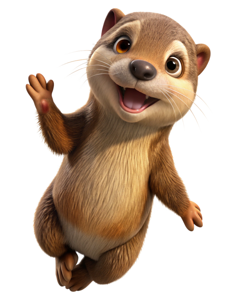 Joyful otter character in mid-air with transparent background png