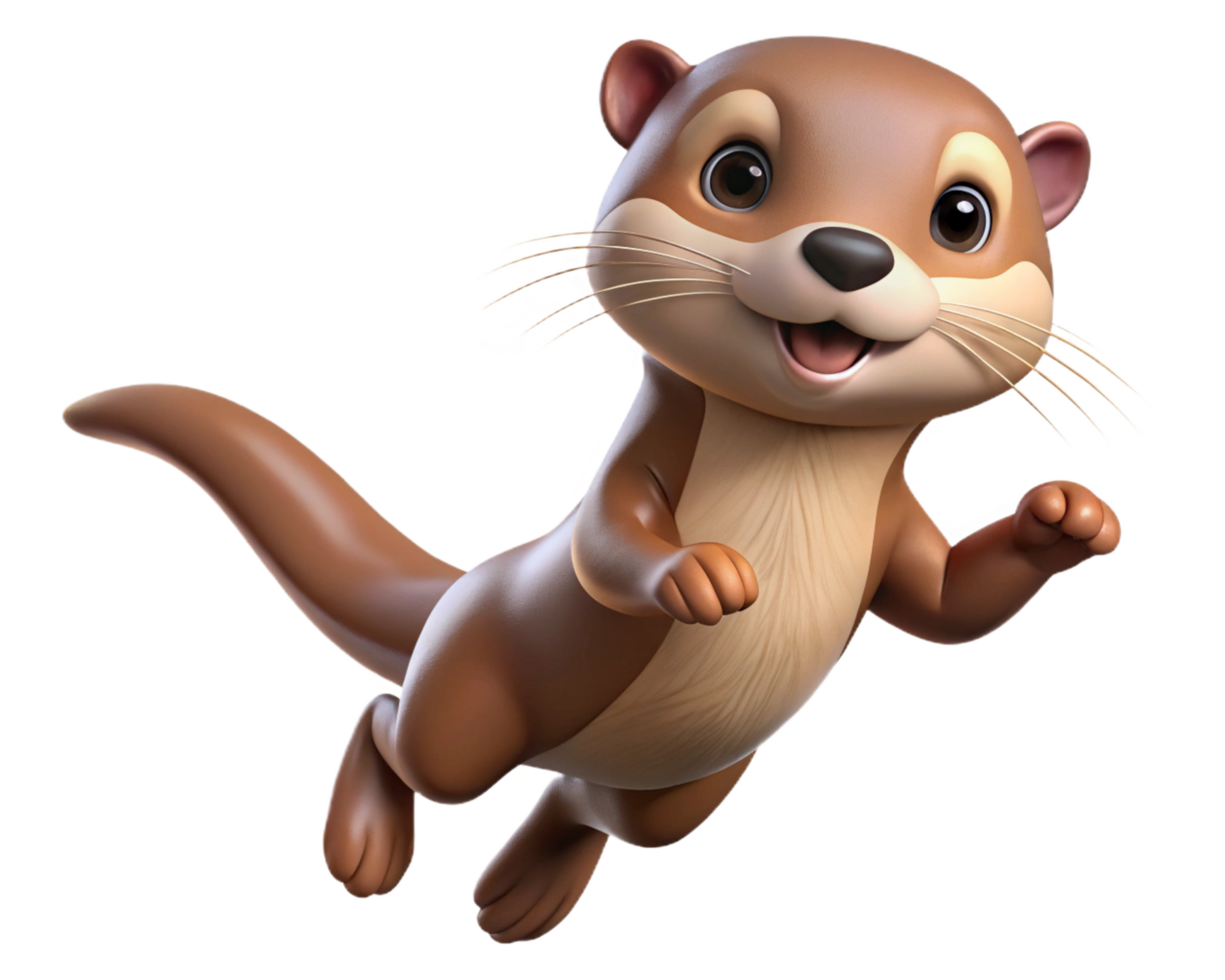 Funny leaping otter character with transparent background png