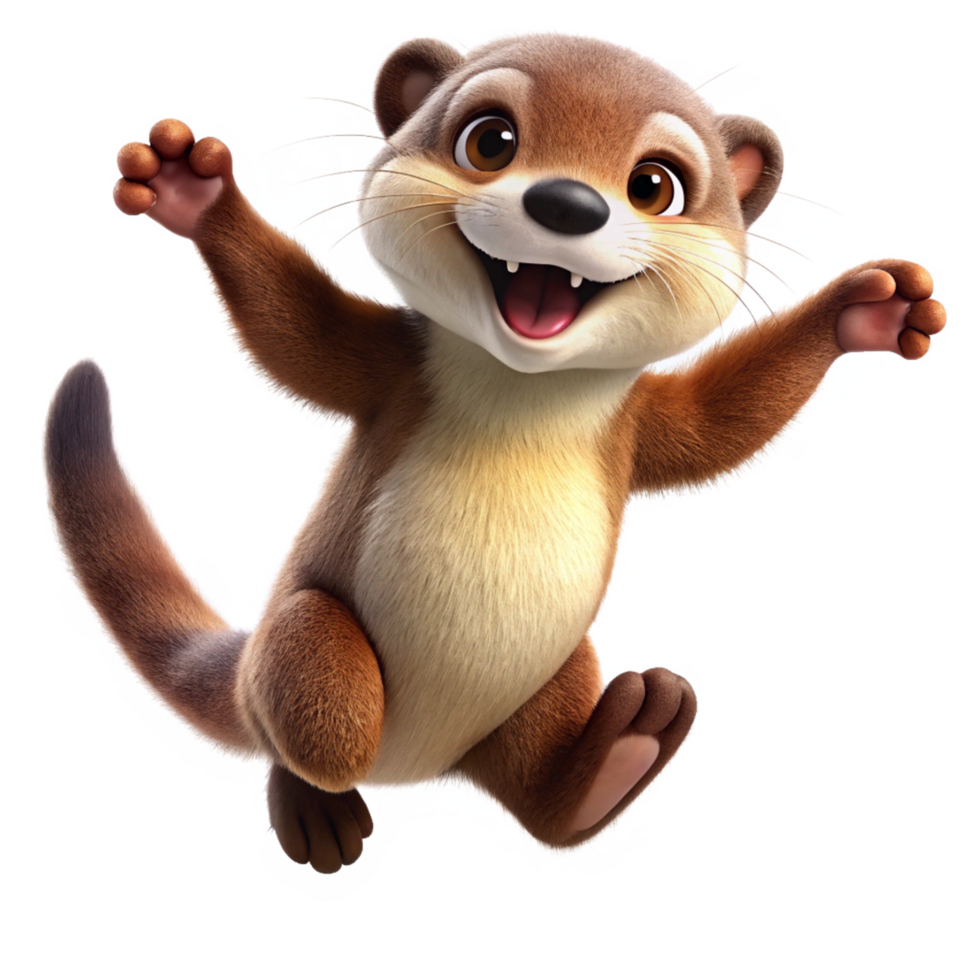 Cute jumping otter caught in an excited hop on transparent background png