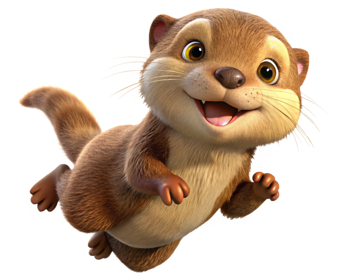 Excited fluffy otter mid-jump on transparent background png