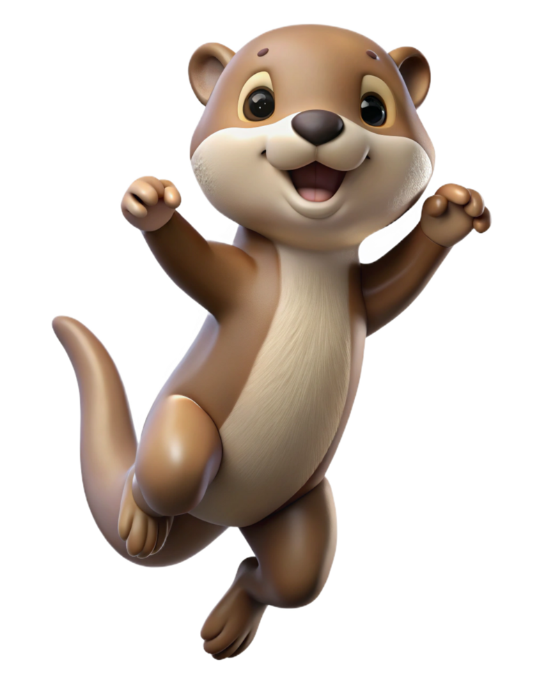 Happy otter soaring upwards in a jump with transparent background png