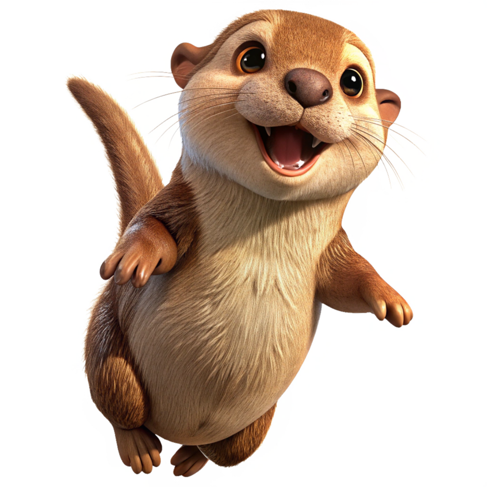 Adorable fluffy otter making a fun jump on transparent background png