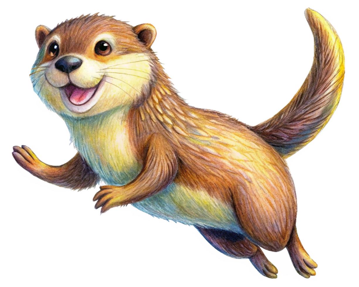 Cheerful otter character mid-air with transparent background png