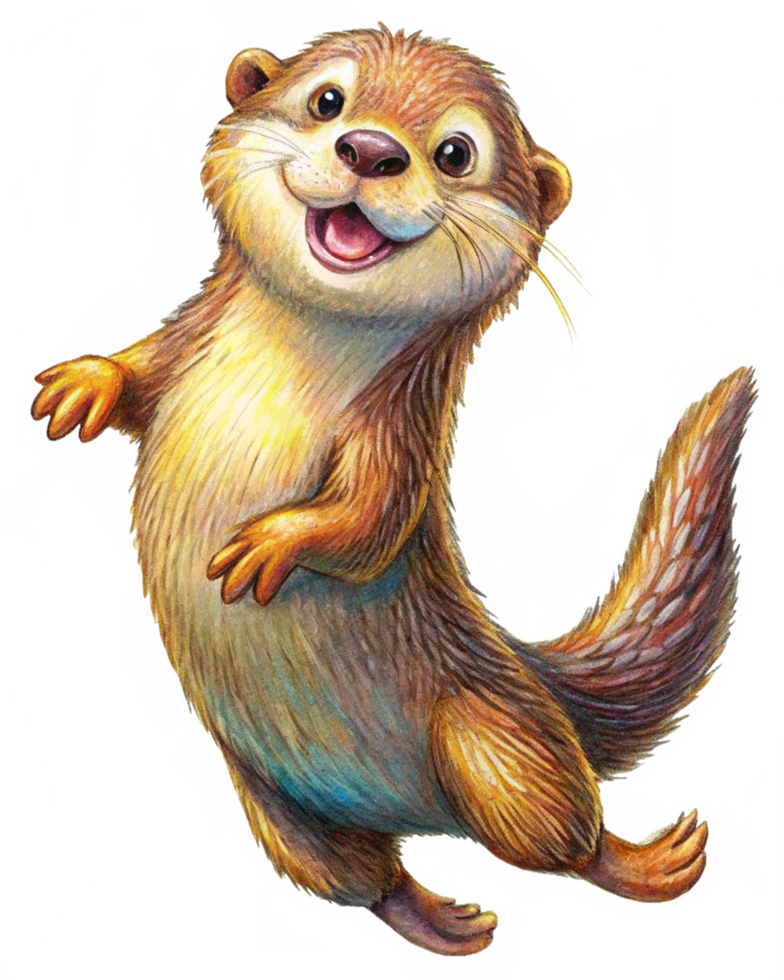 Cute fluffy otter in an energetic jump on transparent background png
