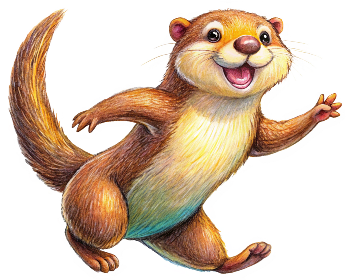 Adorable animated otter hopping forward with transparent background png