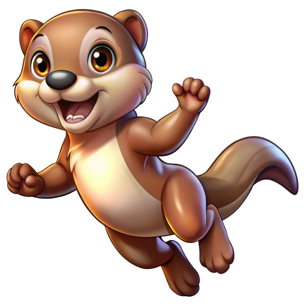 Cute pet otter bouncing happily on transparent background png