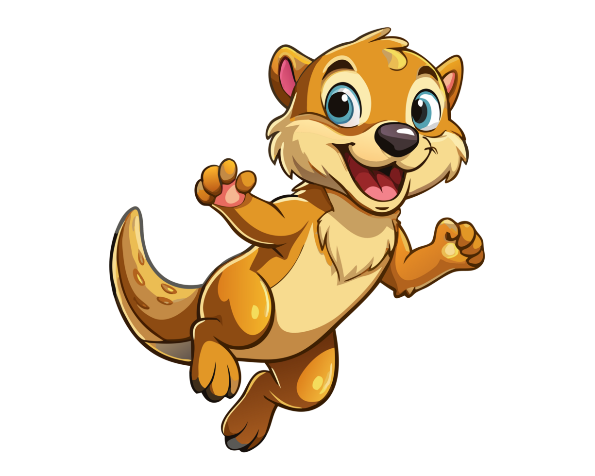 Cute cartoon otter taking a leap with transparent background png