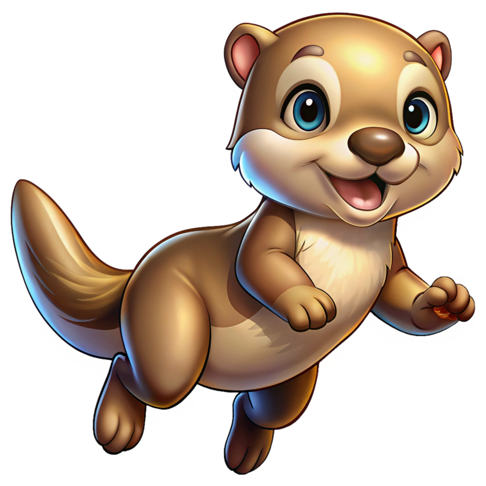 Happy jumping otter with stretched-out paws on transparent background png