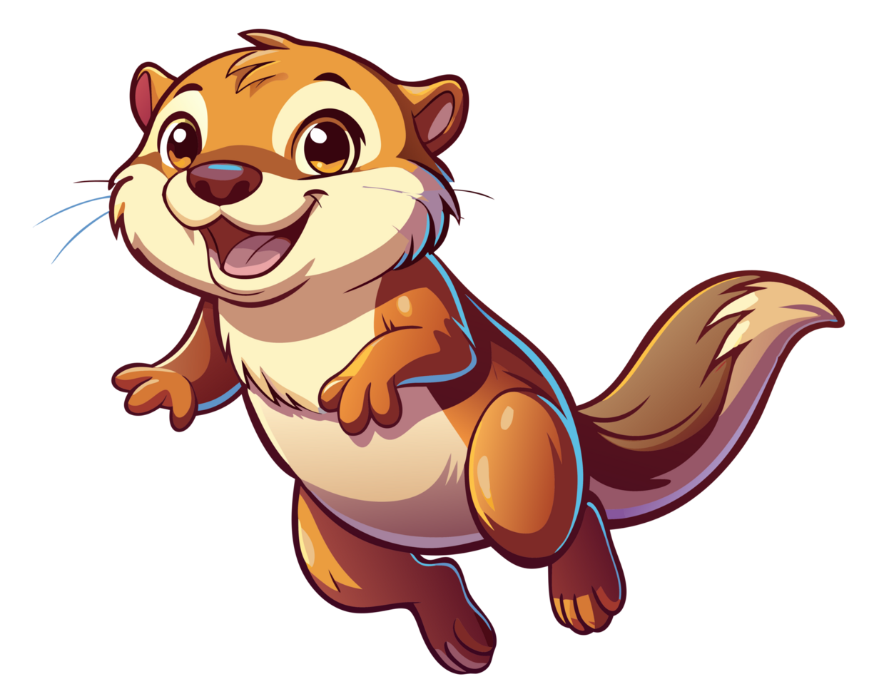 Cheerful otter leaping forward on transparent background png