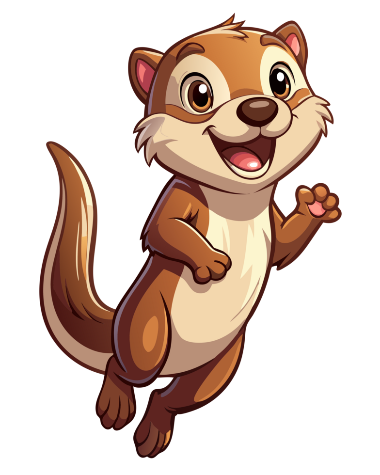 Happy fluffy otter making a big jump on transparent background png