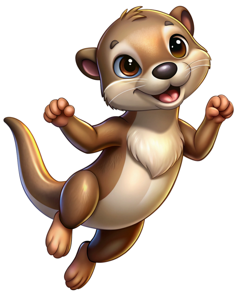 Cute jumping otter with tiny ears and fluffy tail on transparent background png