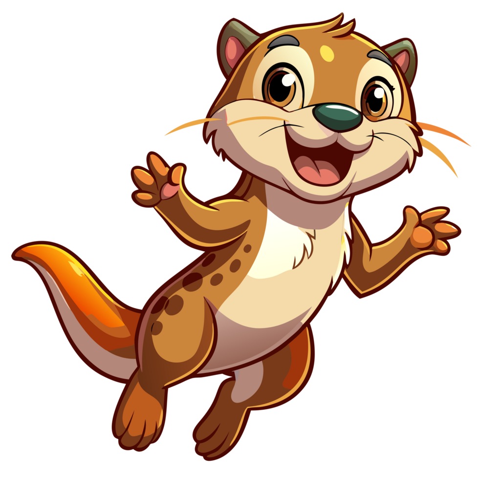 Cute otter character in a jumping pose with transparent background png