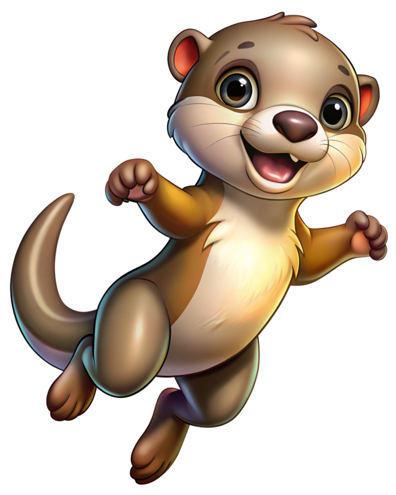 Adorable otter character in motion with transparent background png