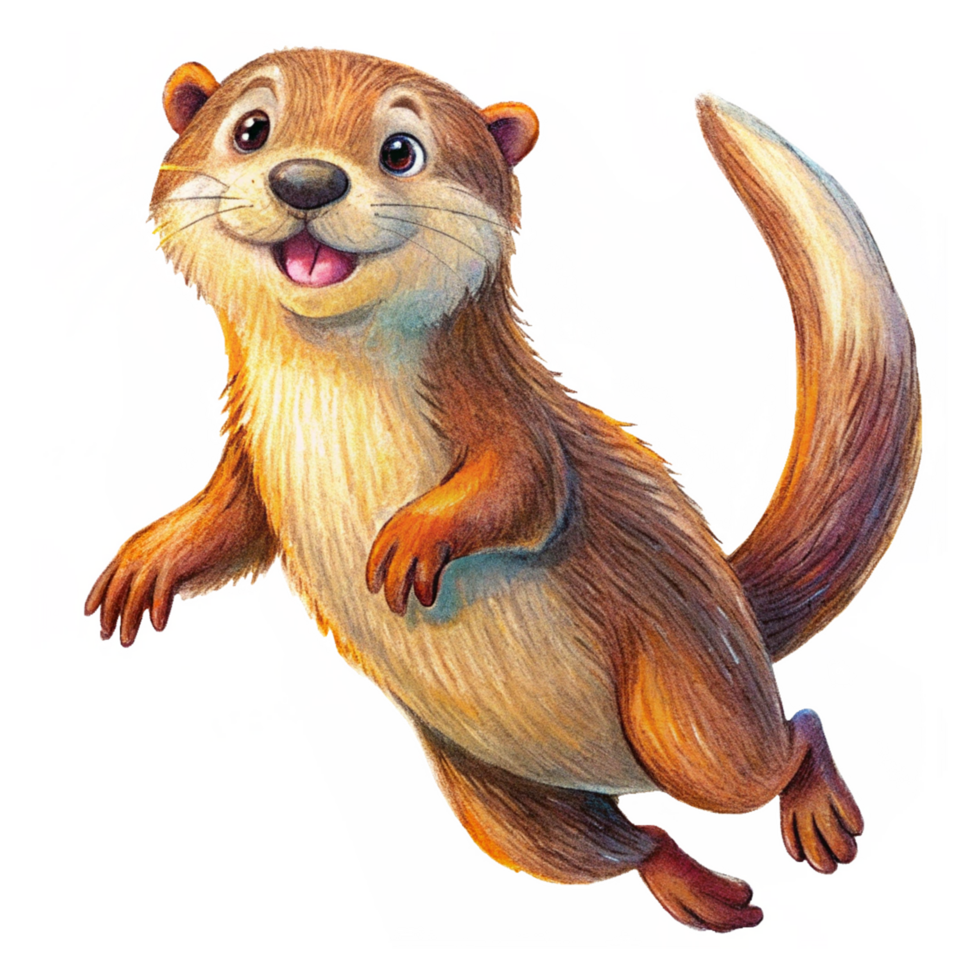 Adorable leaping otter character on transparent background png