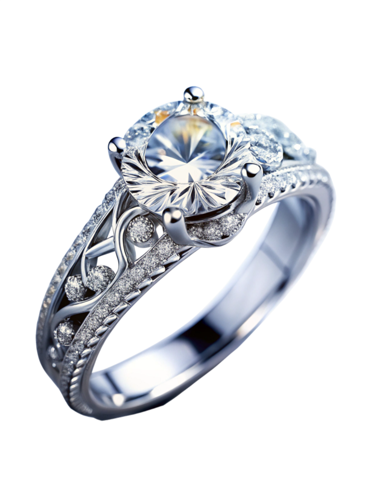 Precious diamond ring with refined details on transparent background png