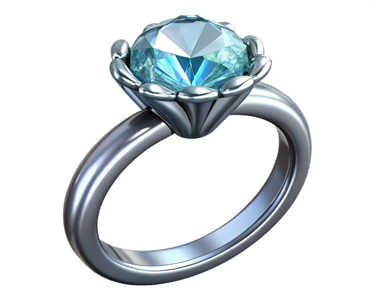 Ornate diamond engagement ring with luxurious flourishes on transparent background png