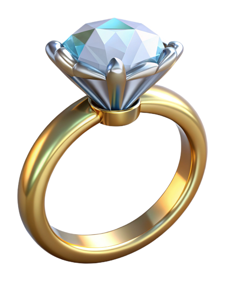 Masterfully designed diamond engagement ring with fine details on transparent background png