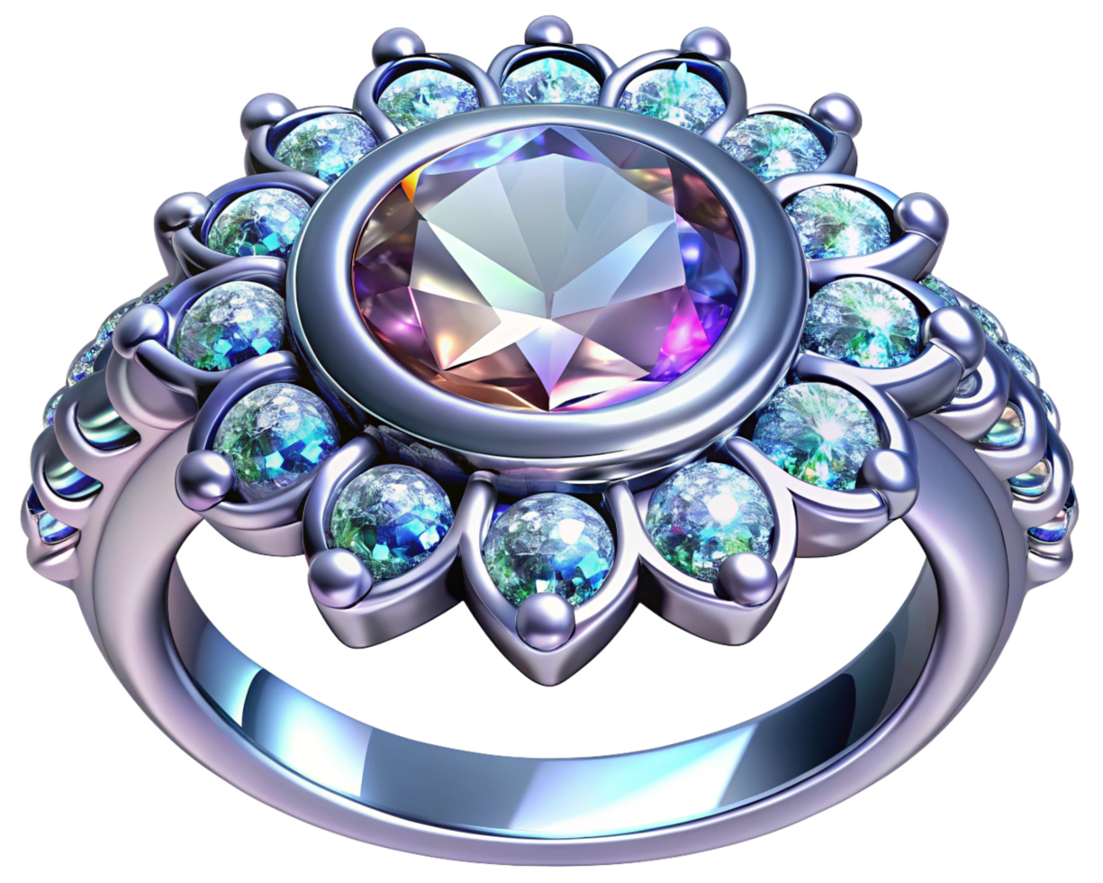 Glamorous diamond engagement ring with classic embellishments on transparent background png