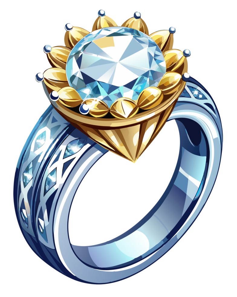 Sparkling diamond engagement ring with elegant filigree on transparent background png