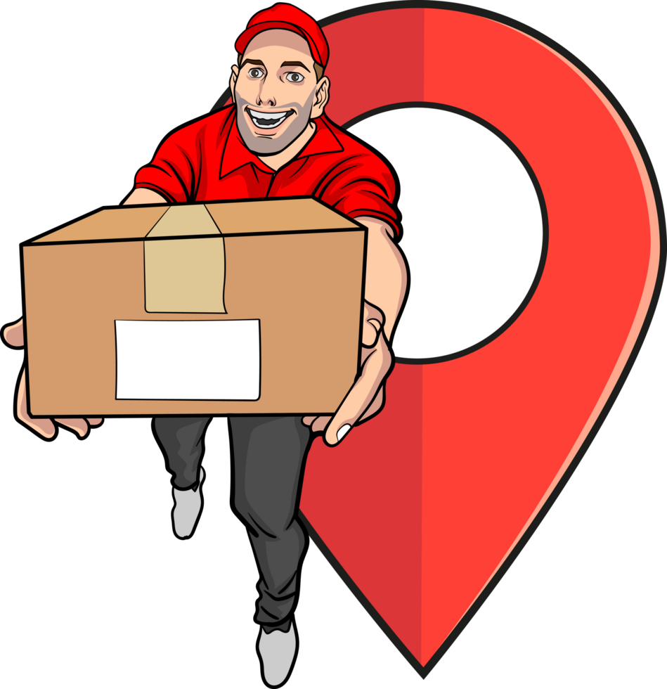 Pop art delivery man delivers special packages with diligence and precision. png