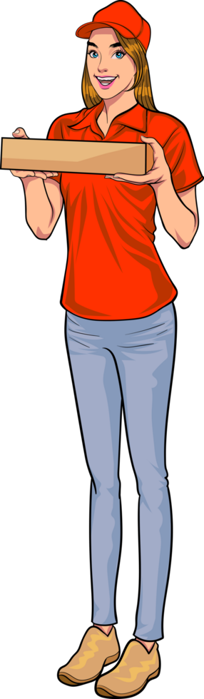 Retro logistic worker handling fragile parcels with care. png