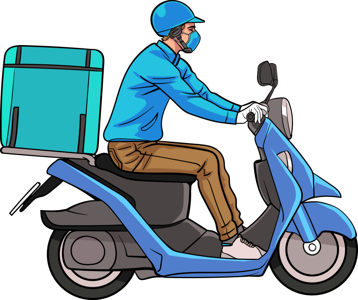 The rider is riding a powerful motorcycle, ready to deliver the package. png
