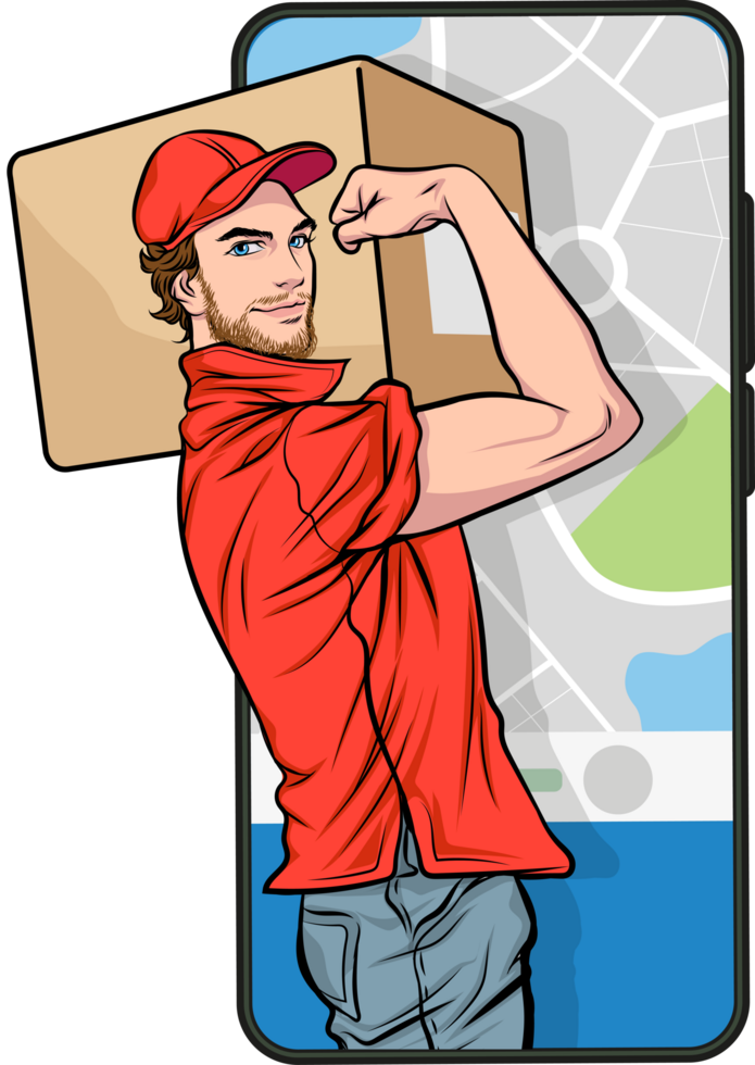 Retro business delivery service promotes express delivery via smartphone png