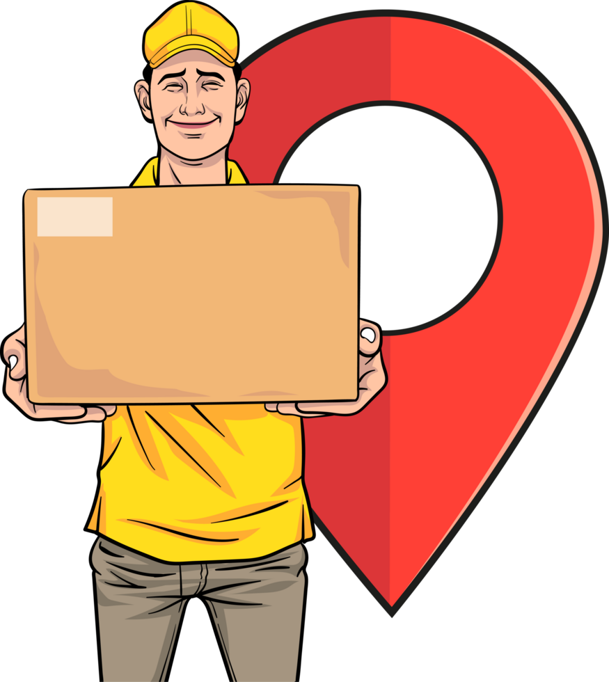 Retro ecommerce worker scanning a package before shipping. png