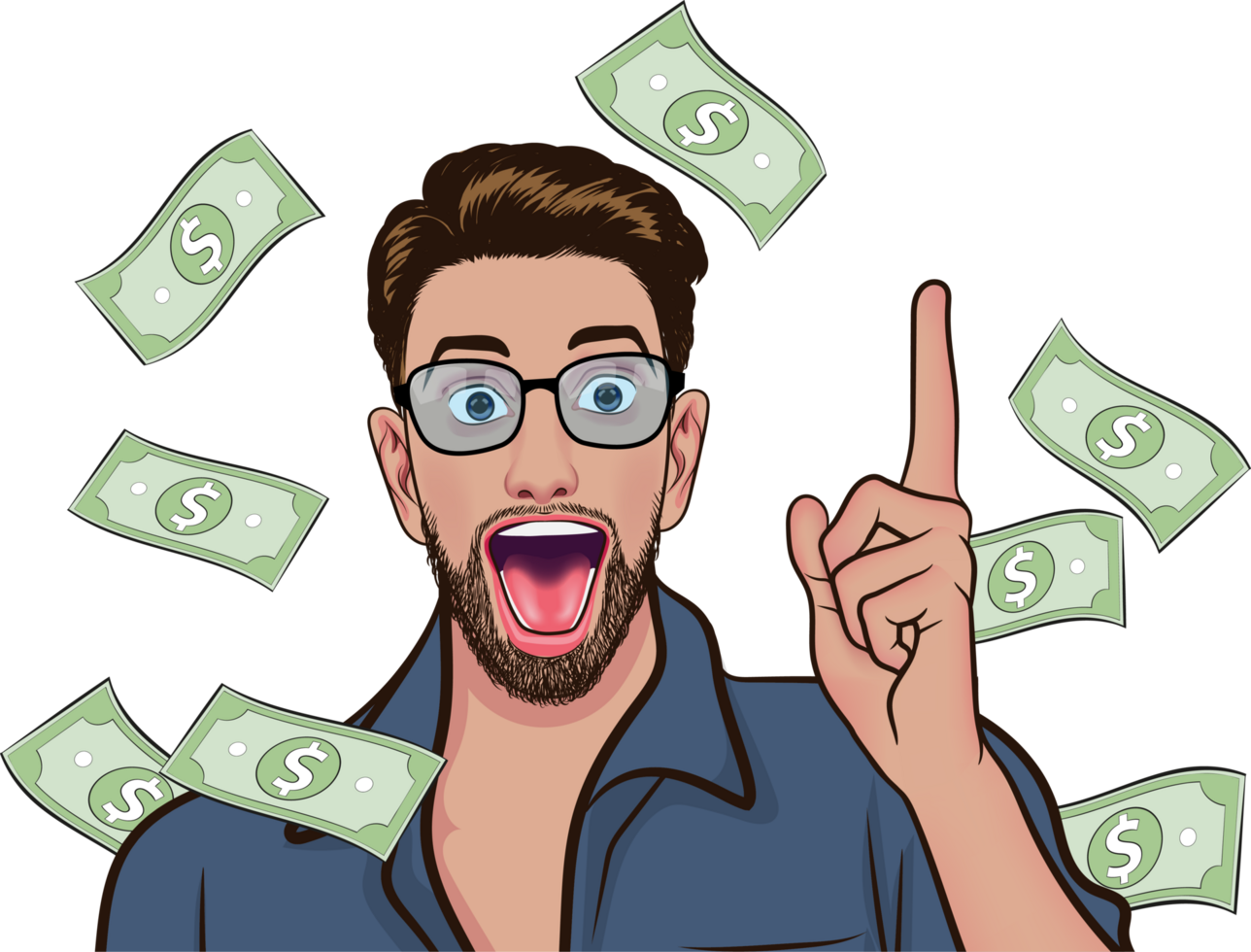 Pop art entrepreneur raising eyebrows at a massive business loan approval. png