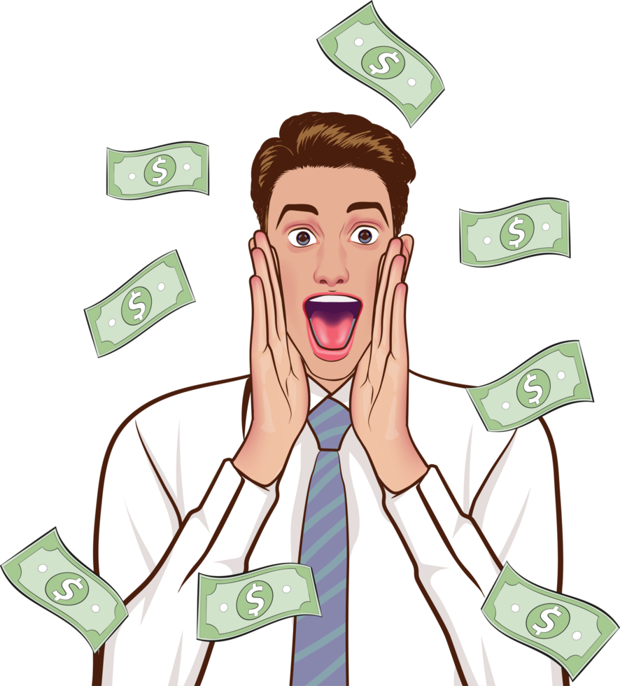 The young actor made a gesture of covering his mouth with his hand while shouting, with money thrown down. png