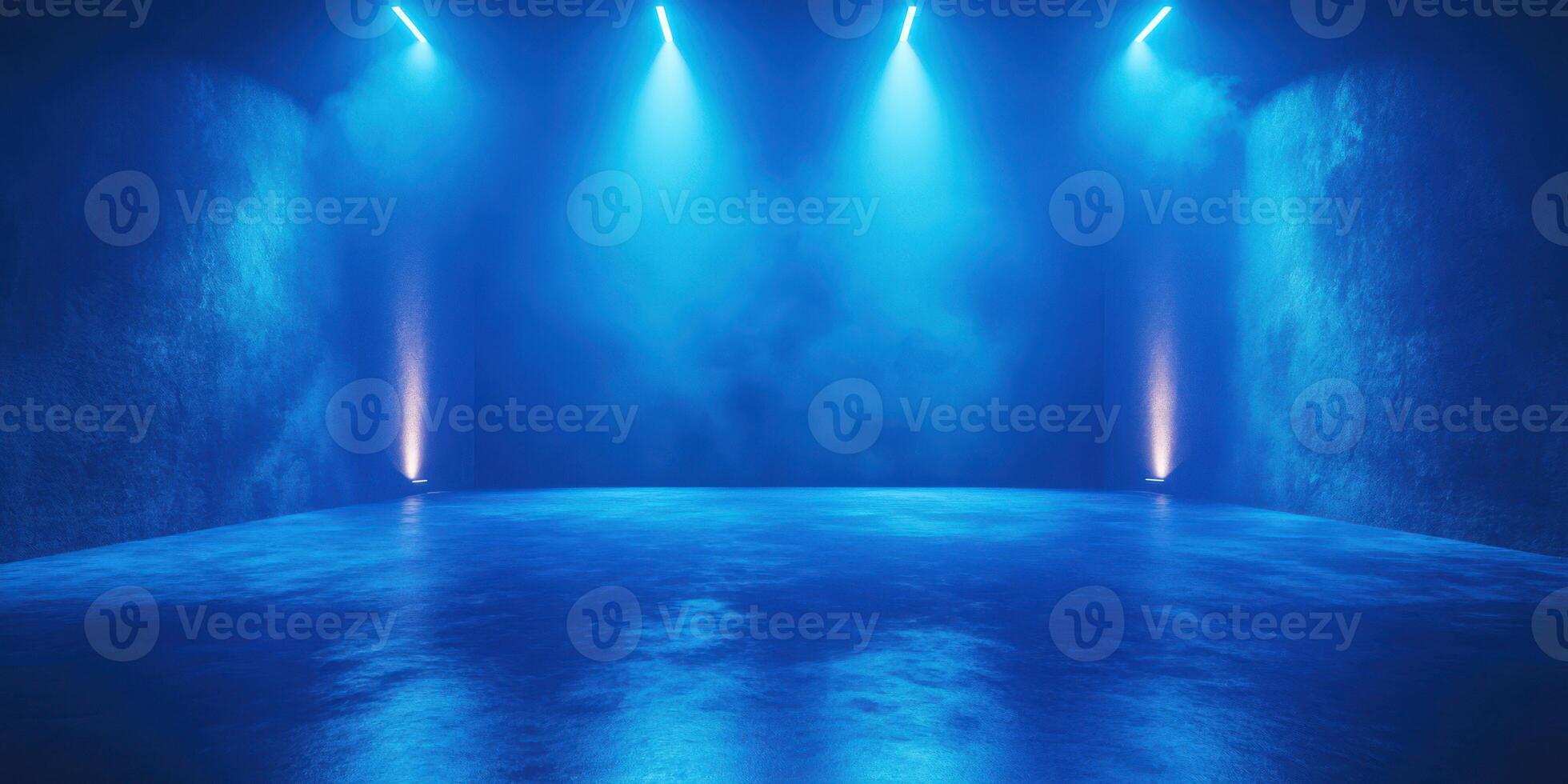 Stage illuminated with blue lights in a dark environment ready for a performance or event photo