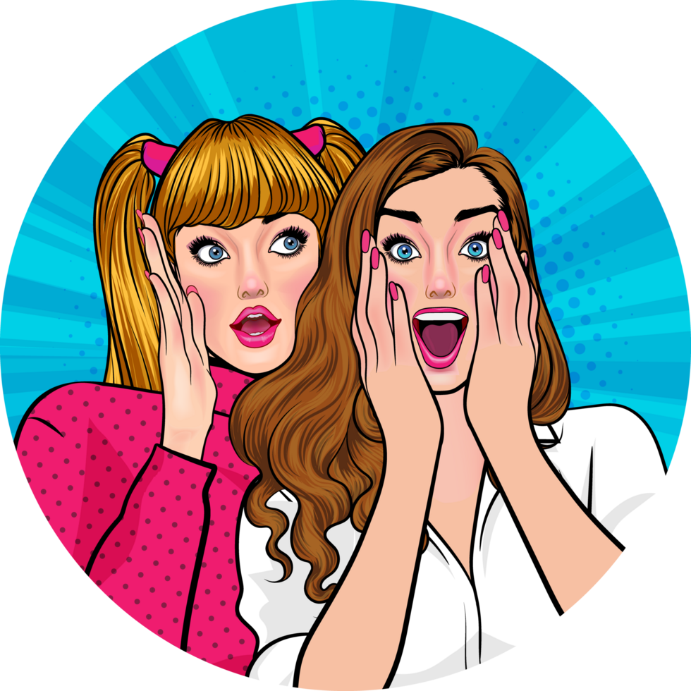 Two girlfriends whisper good news about a salary increase png