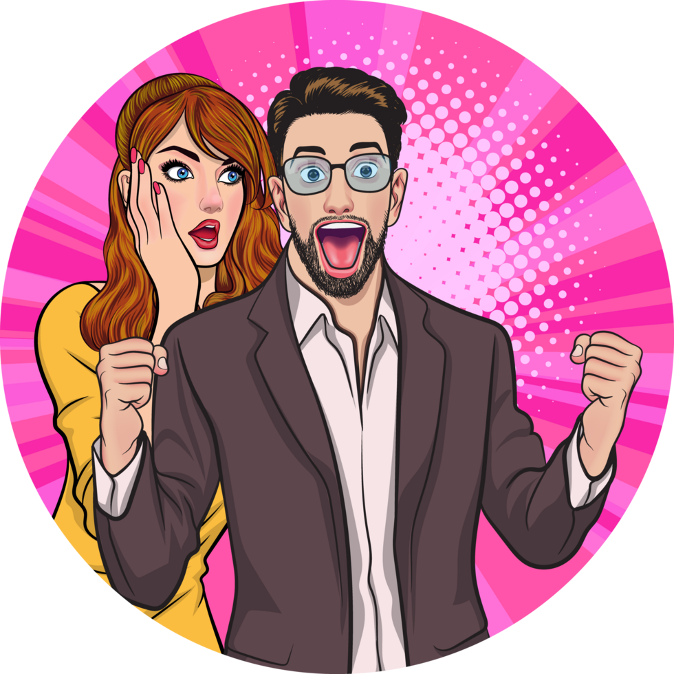 Retro style man and woman deal with important business message png