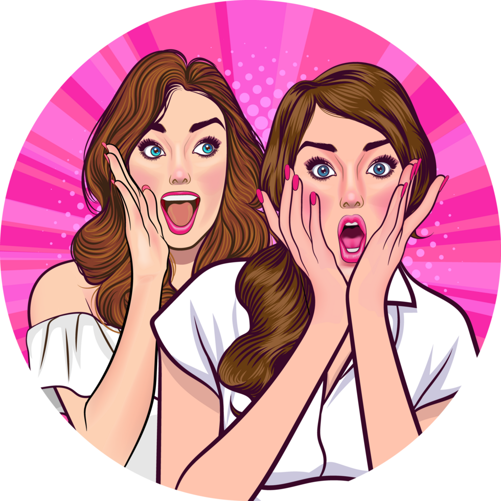 A bright and fun vintage comic design of two friends sharing an interesting story. png