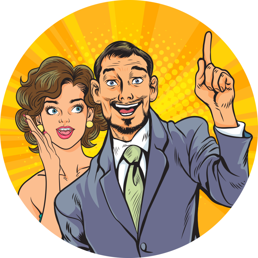 Senior executives raise their index fingers to show their superiority with their secretary standing behind them. png