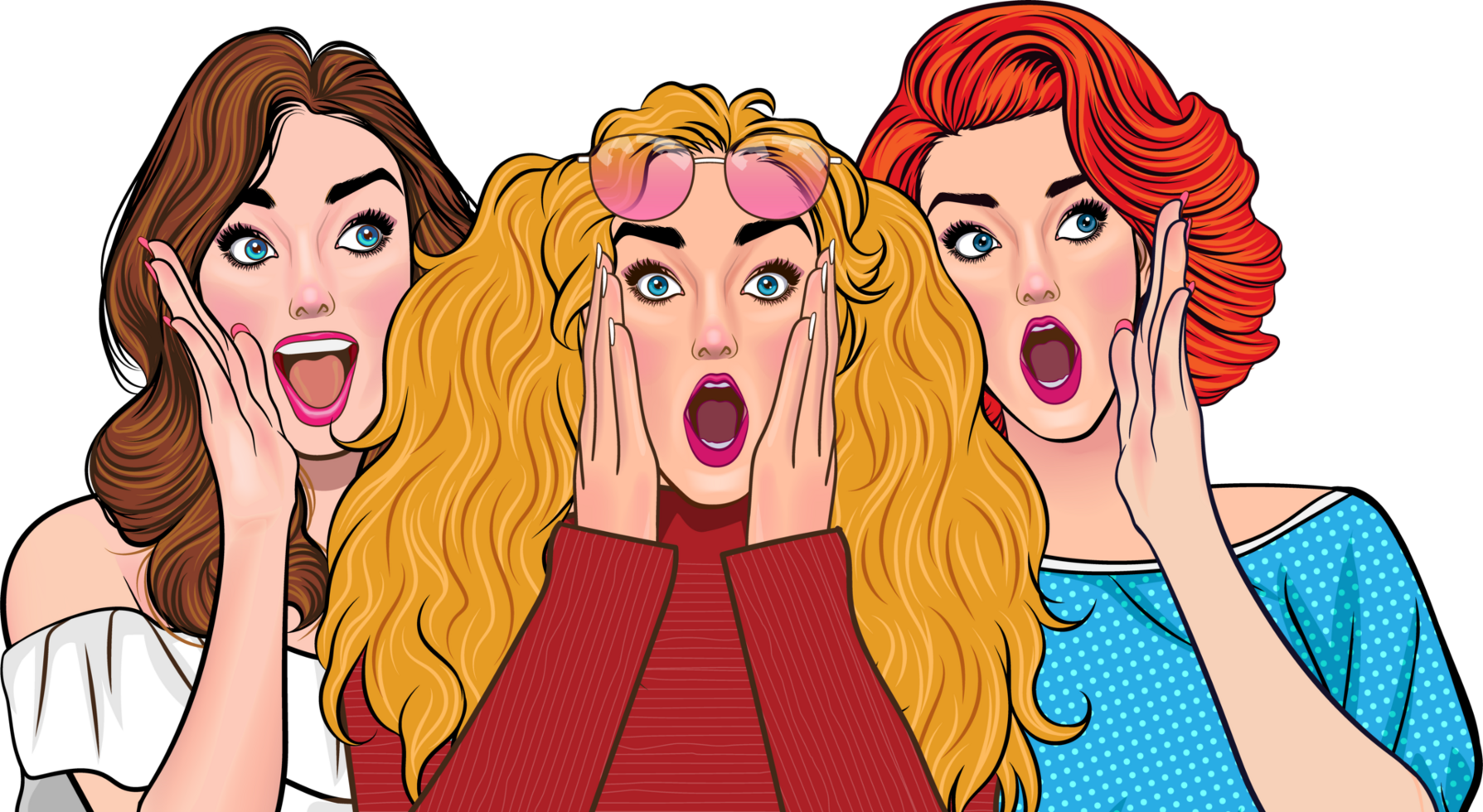 The girl was shocked by the bright colors of the comic and held her face in disbelief. png