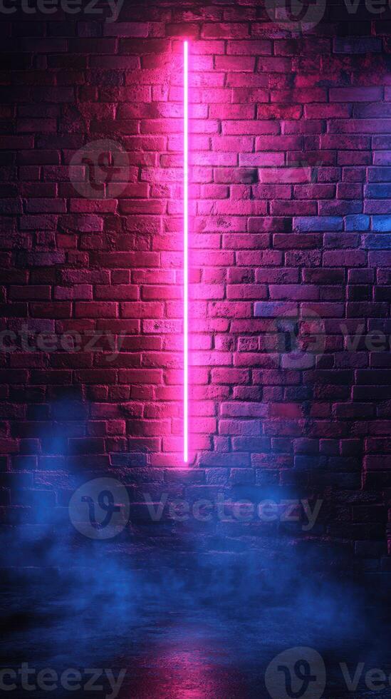Neon pink light against a textured brick wall creating a vibrant atmosphere in a dimly lit space photo