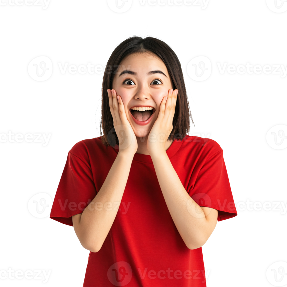 Woman wearing a red shirt looking completely overwhelmed png