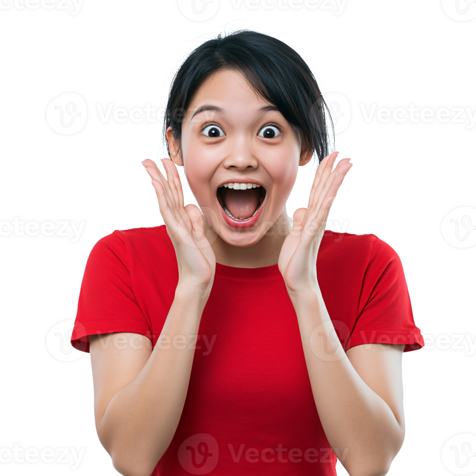 Female in red reacting with shock png