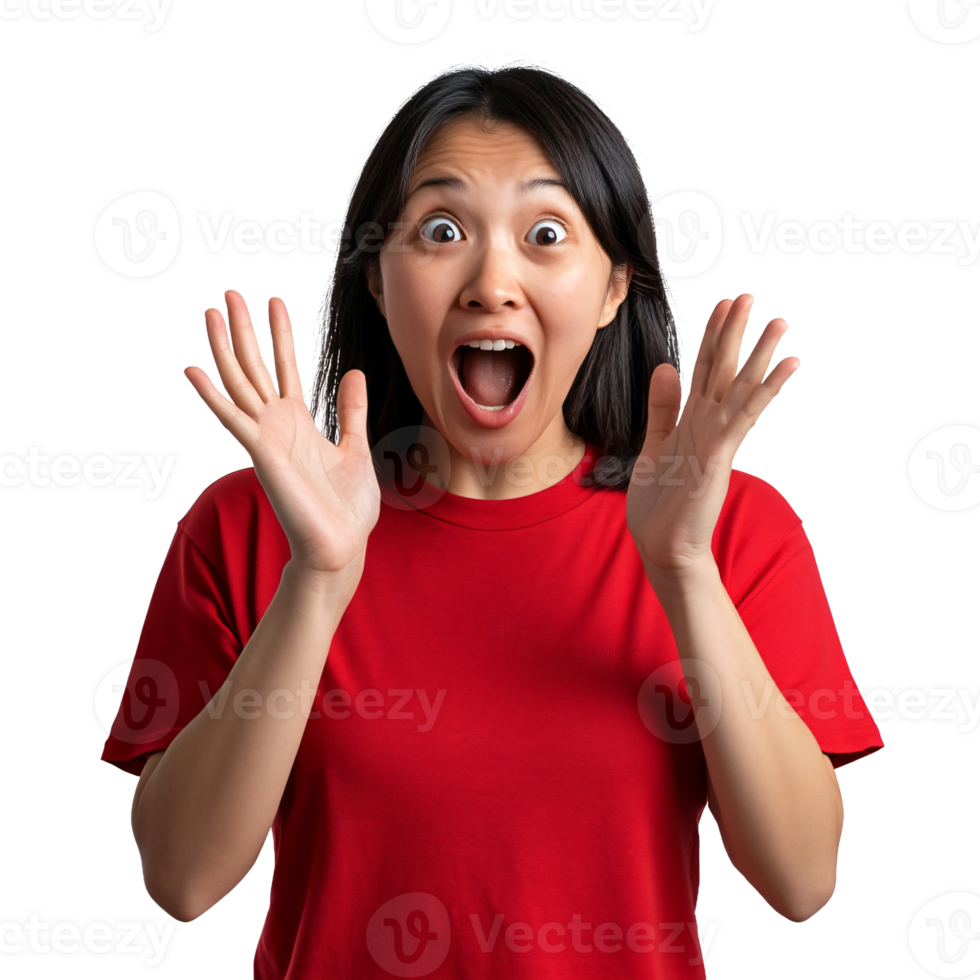 Woman in red looking surprised png